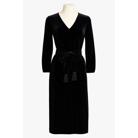 Lauren by Ralph Lauren Velvet Style Midi Little Black Dress Long Sleeve Bow Tie - Picture 2 of 15